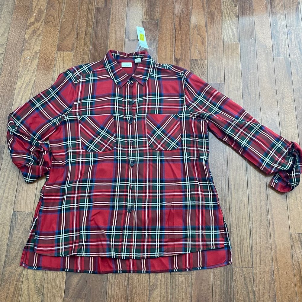 Westbound Petites Red Tartan Plaid Button Down Blouse Size Petite Medium New